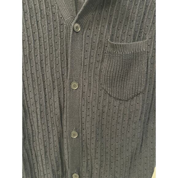 Treasure & Bond Men's Large Black Short Sleeve Crochet Button Down Shirt Cotton - Picture 3 of 5